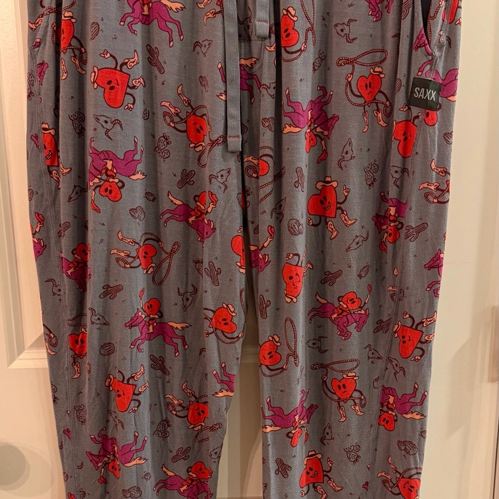 Saxx Men's Modal Snooze Lounge Sleep Pants L Rodeo Western Heart On A Horse